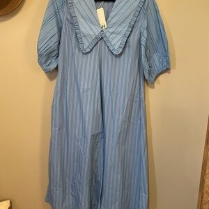 NWT Ganni Light Blue Striped Midi Dress
